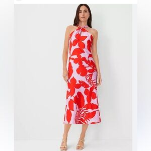 Ann Taylor Fiery Red Pink Tropical Floral Halter
Dress